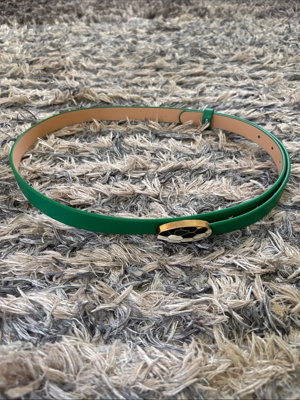 New! Green Women's PU Leather Belt with Honeycomb Enamel Snake Head Buckle OS